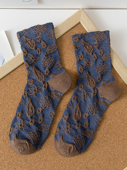 Women Floral Jacquard Casual Autumn Socks