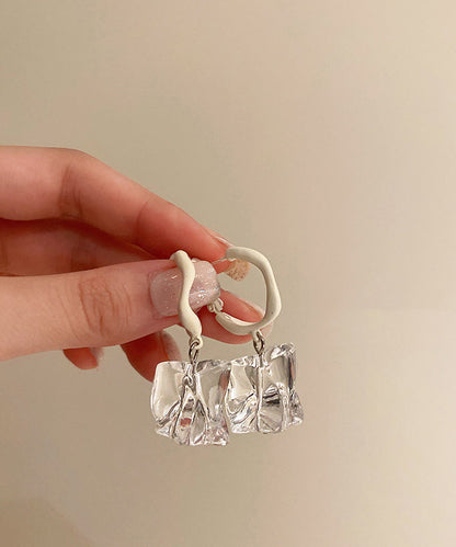 Chic White Acrylic Gem Stone Drop Earrings