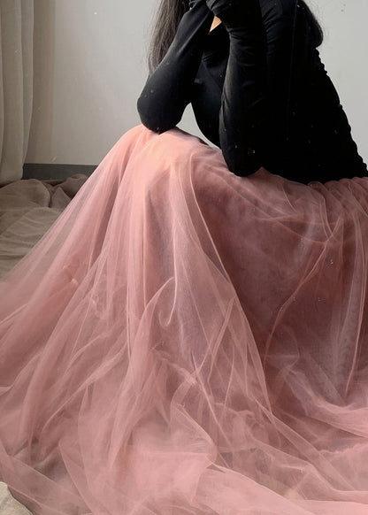 French Yellow Asymmetrical wrinkled tulle Skirt Winter