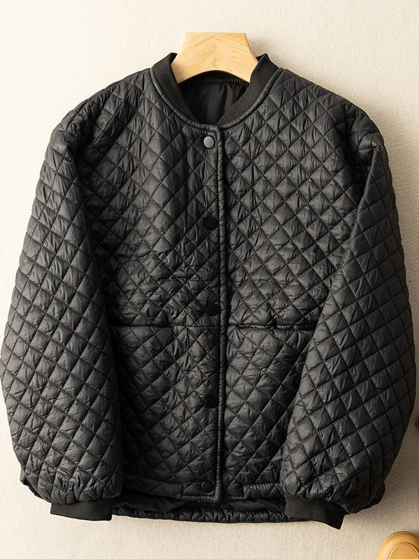 Loose Casual Diamond Plaid Solid Color 100% Natural Fabric Coat