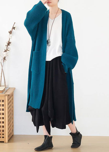 Oversized  knit sweat tops oversize blue side open knitted cardigans