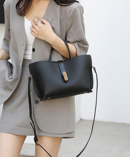Simple Black Large Capacity Faux Leather Tote Handbag