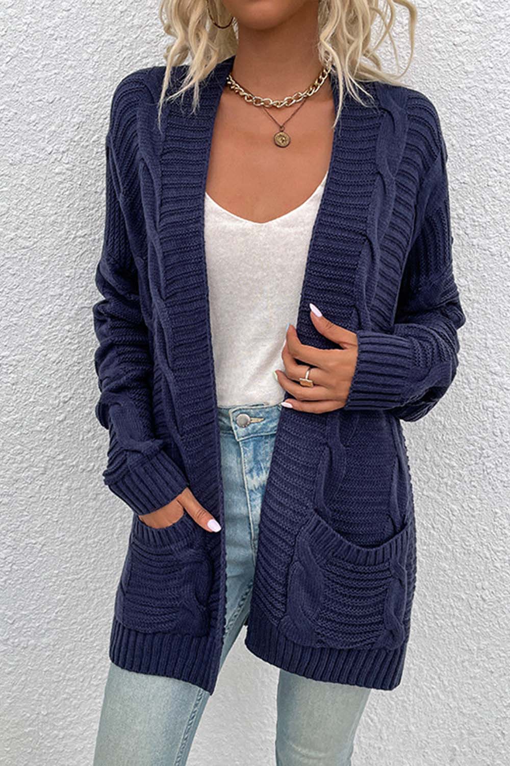 Mid-Length Twisted Rope Cardigan