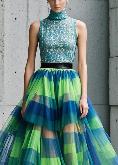 Plus Size Colorblock Exra Large Hem Tulle Beach Skirt Fall