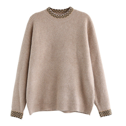 Women Vintage Winter Spliced Knitted Loose Sweater