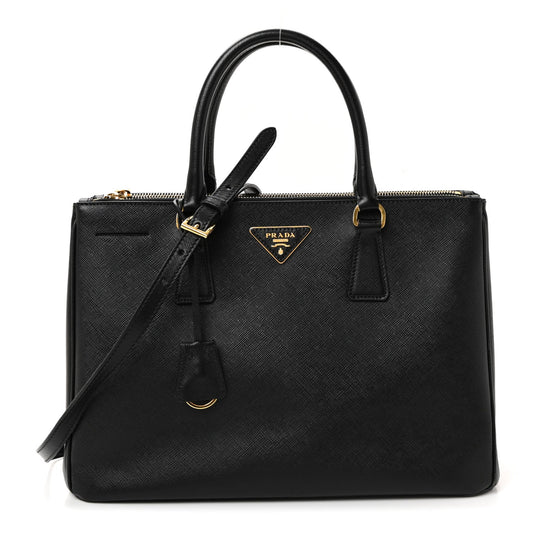 Saffiano Medium Galleria Double Zip Tote Black