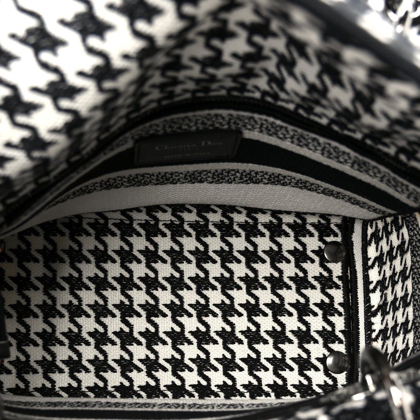 Canvas Houndstooth Embroidered Medium Lady D-Lite Black White