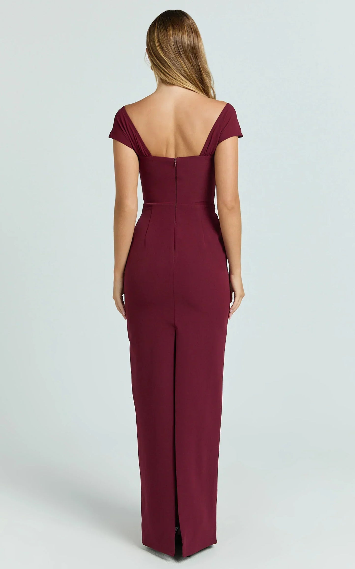 Veronika Maxi Dress - Off Shoulder Plunge High Split Dress In Wine