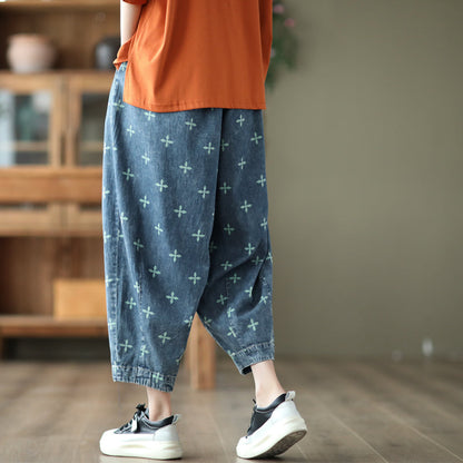 Women Summer Retro Casual Loose Cotton Thin Jeans