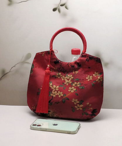 Original New Chinese Beige Tassel Print Tote Handbag