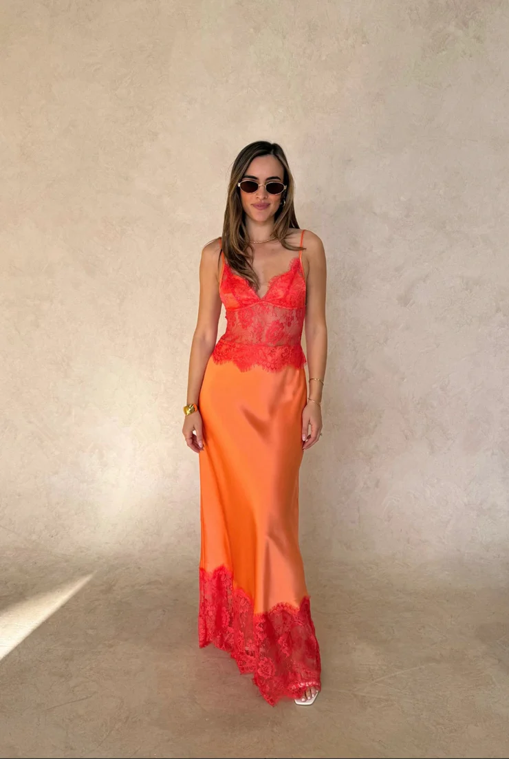 Sexy Strappy Low-Cut Lace Stitching Dress