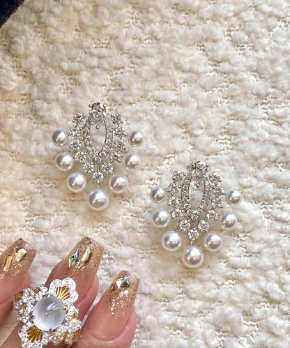 Fashion White Copper Zircon Pearl Stud Earrings