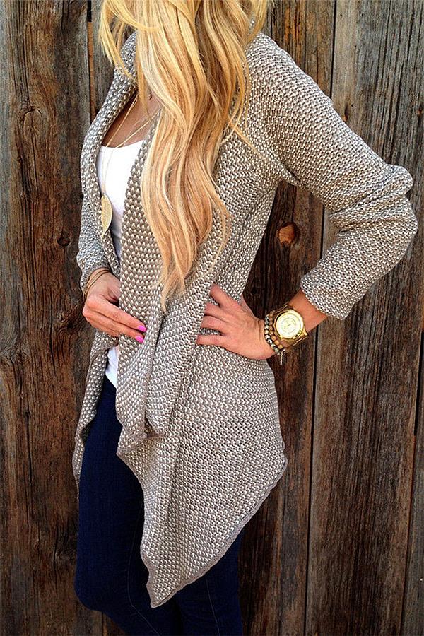 Asymmetric Casual Coat Open Knit Cardigan