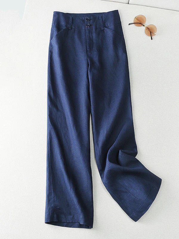 Loosen Solid Color Casual Wide Leg Linen Pants