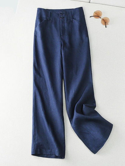 Loosen Solid Color Casual Wide Leg Linen Pants