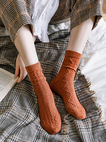 8 Pairs Wool Vintage Solid Women Socks