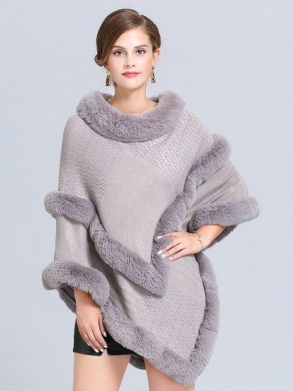 Women Coat Cape Peacoat Faux Fur Collar Poncho
