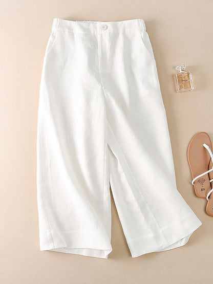Cropped 100% Linen Wide-Leg Pants