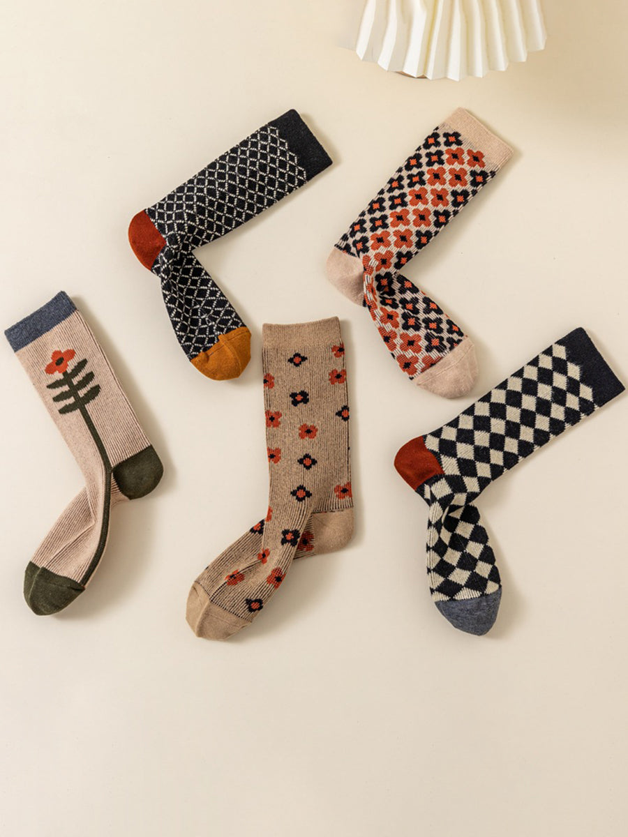 5 Pairs Cotton Cartoon Women Japan Style Crew Socks