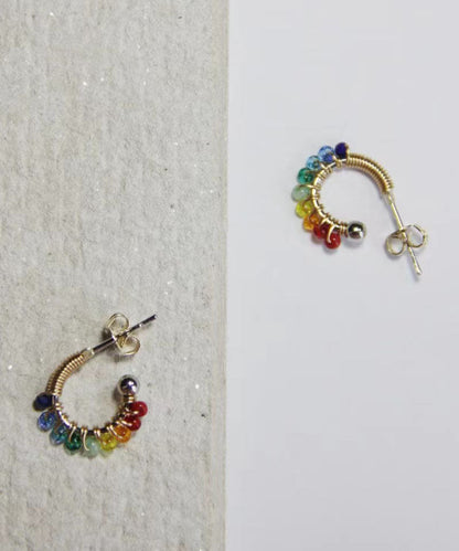 Beautiful Rainbow Alloy Glass Bead Hoop Earrings