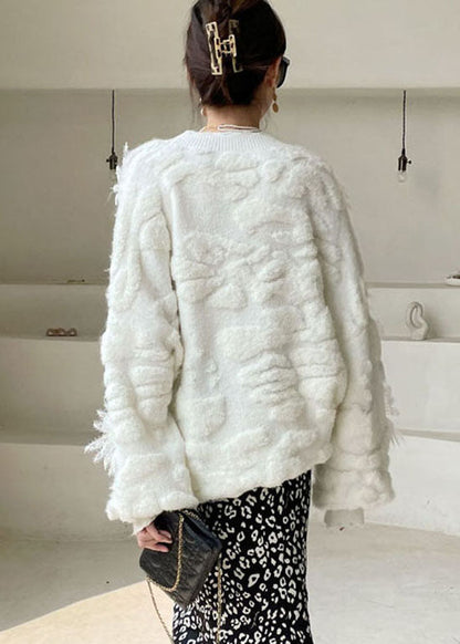 Plus Size Women White Lace Floral Knit Pullover