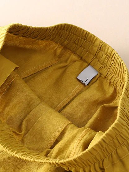 Loose Linen High Waist Solid Wide Leg Cropped Pants
