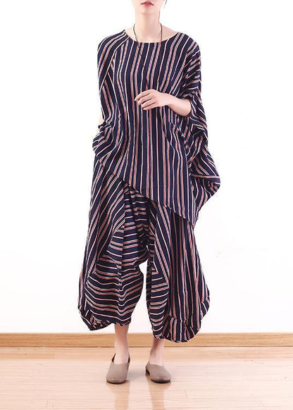 new summer stylish red blue striped batwing sleeve tops and casual lantern pants