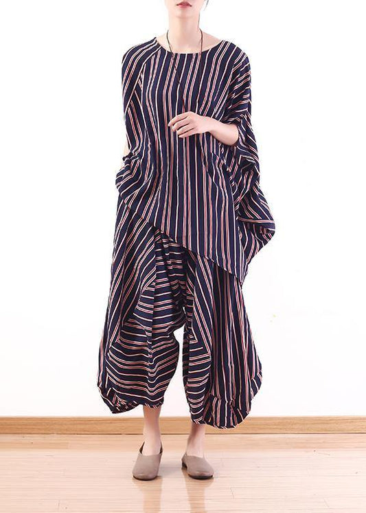 new summer stylish red blue striped batwing sleeve tops and casual lantern pants