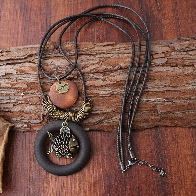 Ethnic Style Vintage Fish Pendant Women Necklace