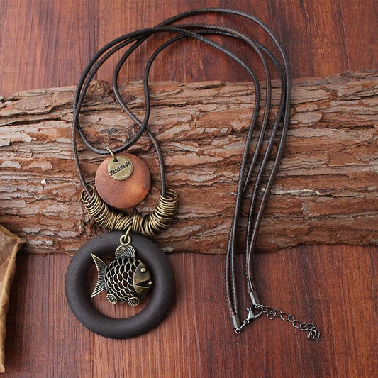Ethnic Style Vintage Fish Pendant Women Necklace