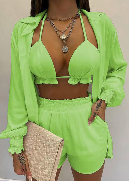 Simple White Sexy Shorts Three Pieces Set Summer