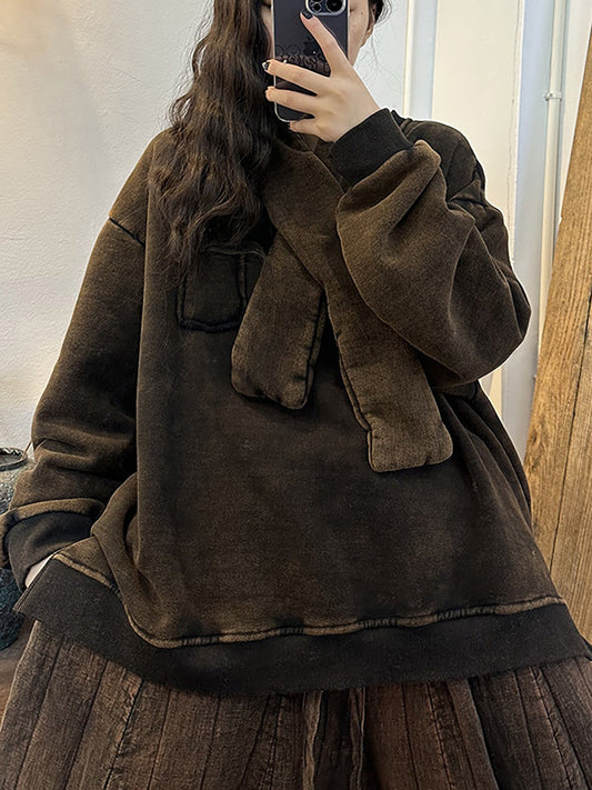 Women Winter Cotton Thickened Stitching Fleece Sweatshirt