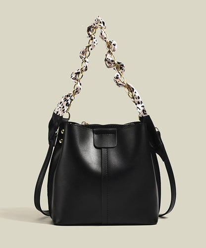 Elegant Brown Large Capacity Faux Leather Bucket Bag