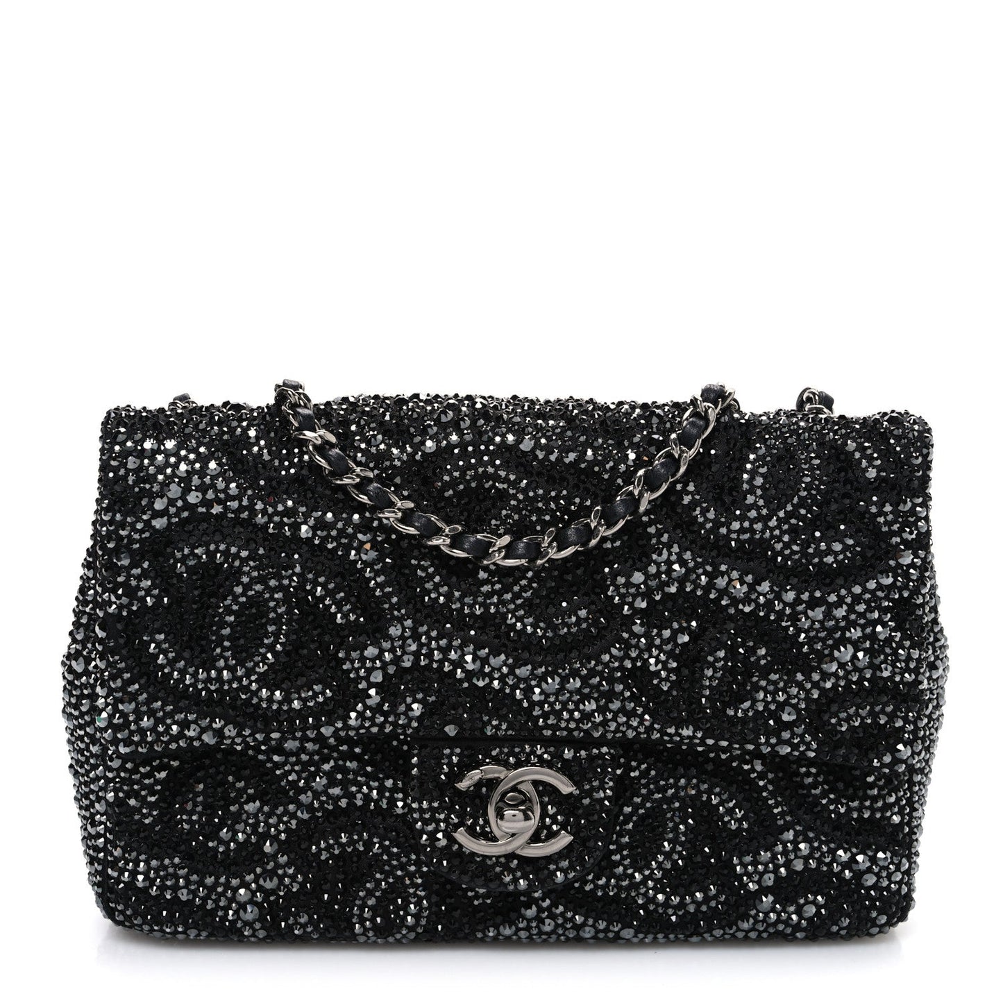 Satin Diamante CC Logo Small Flap Black Ruthenium