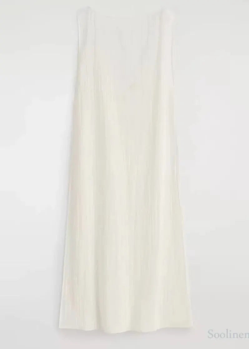 Chic White Backless Side Open Cotton Robe Dresses Sleeveless