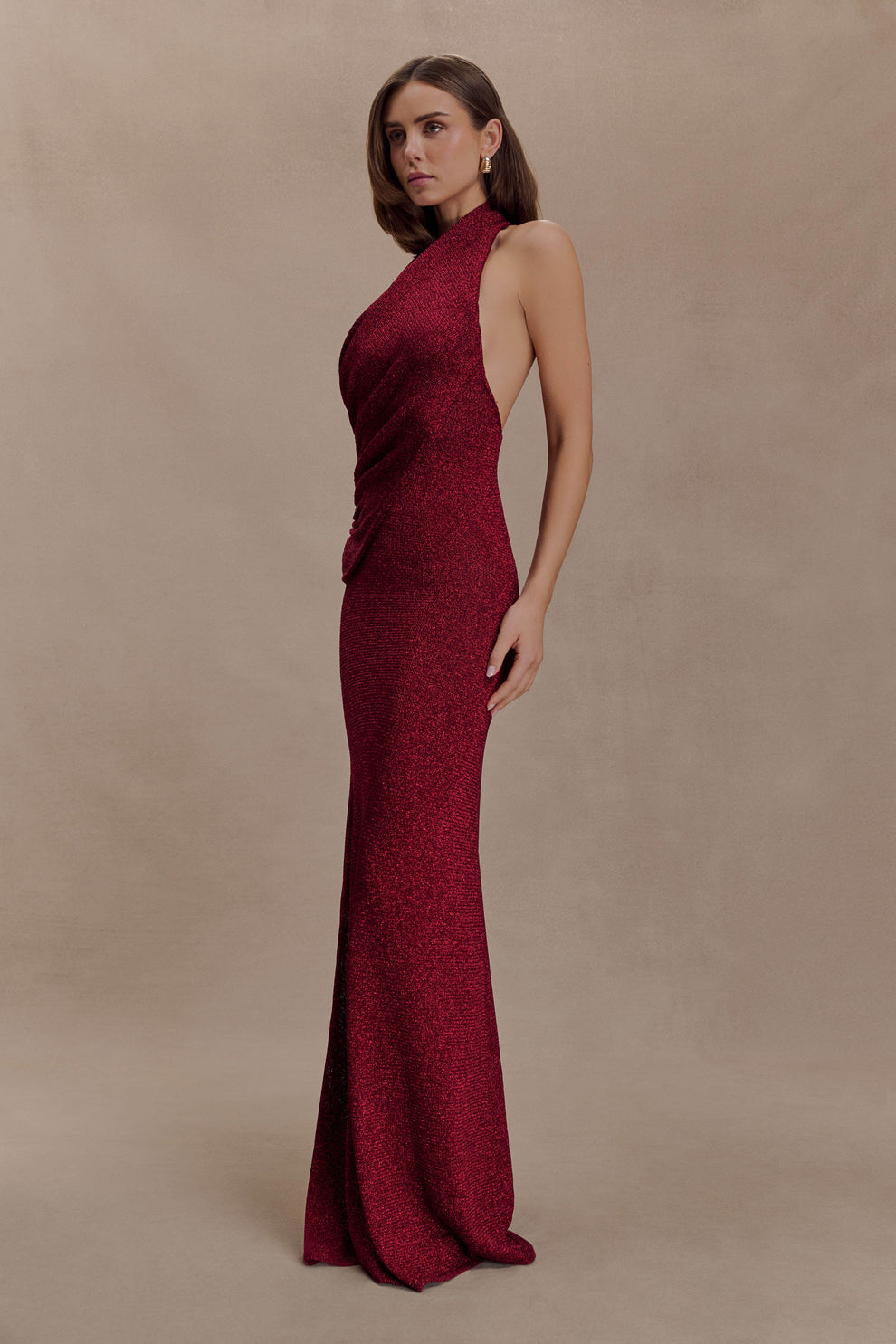 Halter Cross Ruched Sequin Mermaid Gown