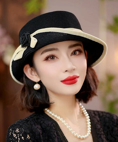 Stylish Black Floral Elegant Versatile Floppy Sun Hat