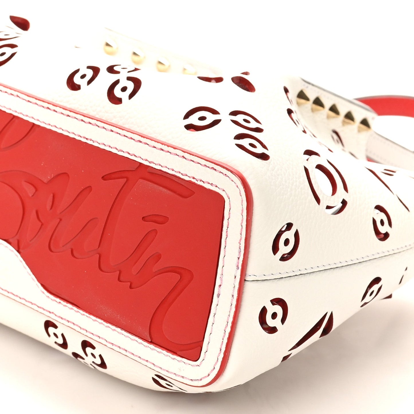 Calfskin Loubinthesky Mini Perforated Cabarock Spikes Tote White