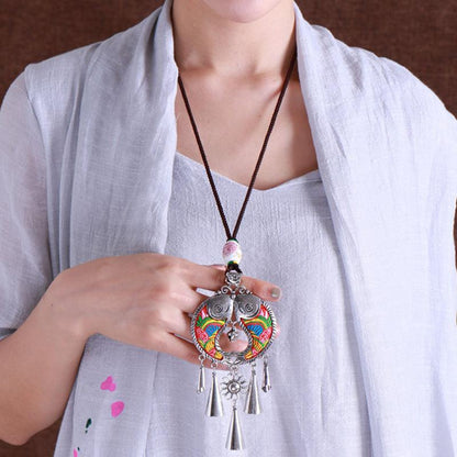 Women Vintage Floral Silver Fashion Long Necklace