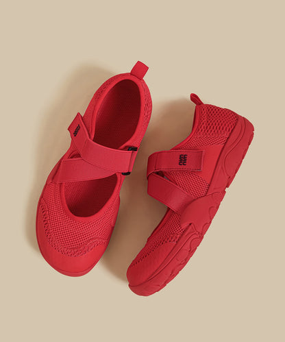 Handmade Splicing Flat Shoes For Women Red Breathable Mesh