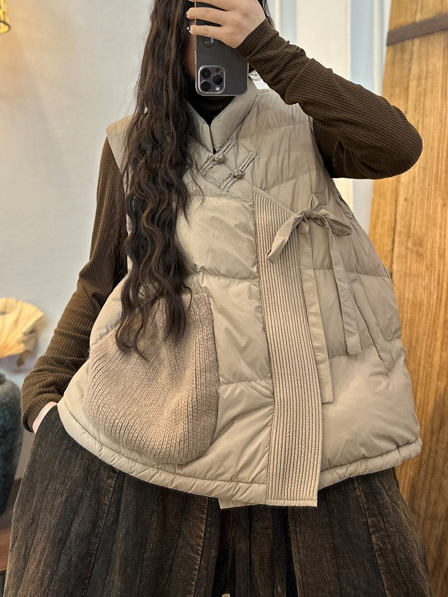 Women Solid Patchwork Drawstring  Down Fabric Waistcoat