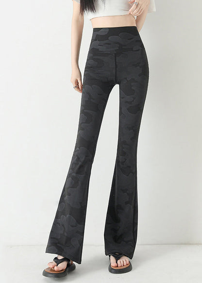Fine Charcoal Grey Camouflage Print Butt Scrunch Flare Yoga Pants