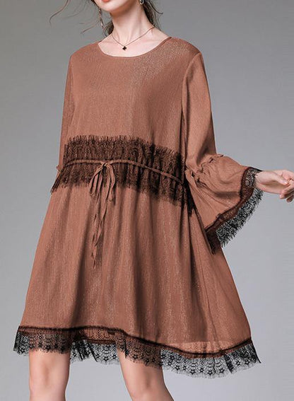 Casual Black Tie Waist Flare Sleeve Mini Summer Chiffon Dress