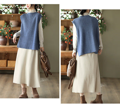 Temperament Loose Sleeveless Pullover Vest Literary Solid Color Vest