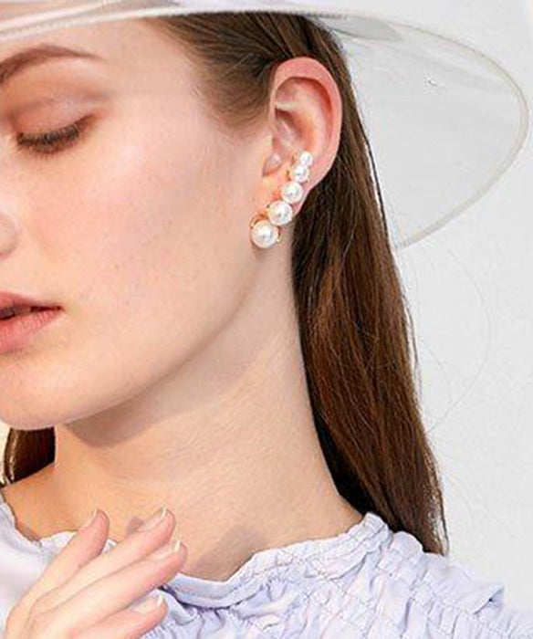 Elegant White Pearl Original Design Gold Plated Stud Earrings