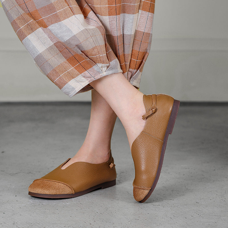 Spring Summer Women Retro Leather Flat Casual Loafers