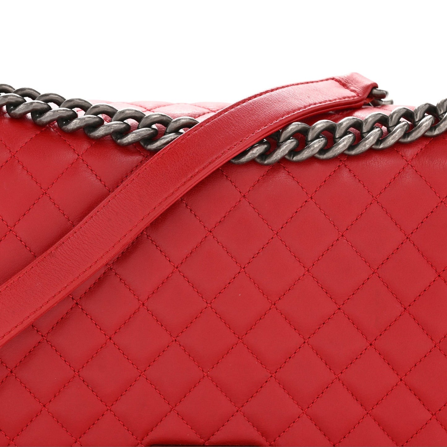 Calfskin Quilted New Medium Boy Flap Red
