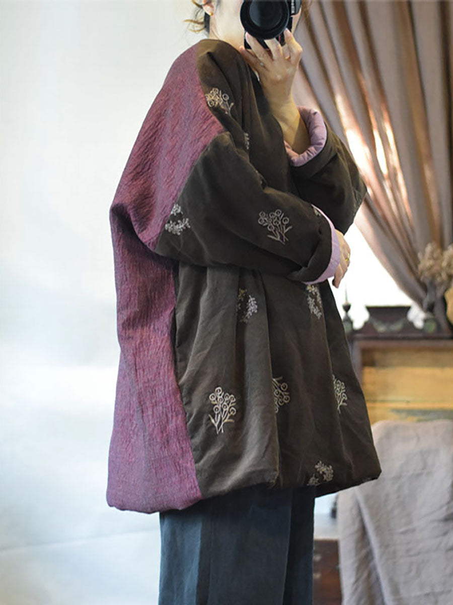Women Vintage Chinese Style Embroidery AB Side Coat