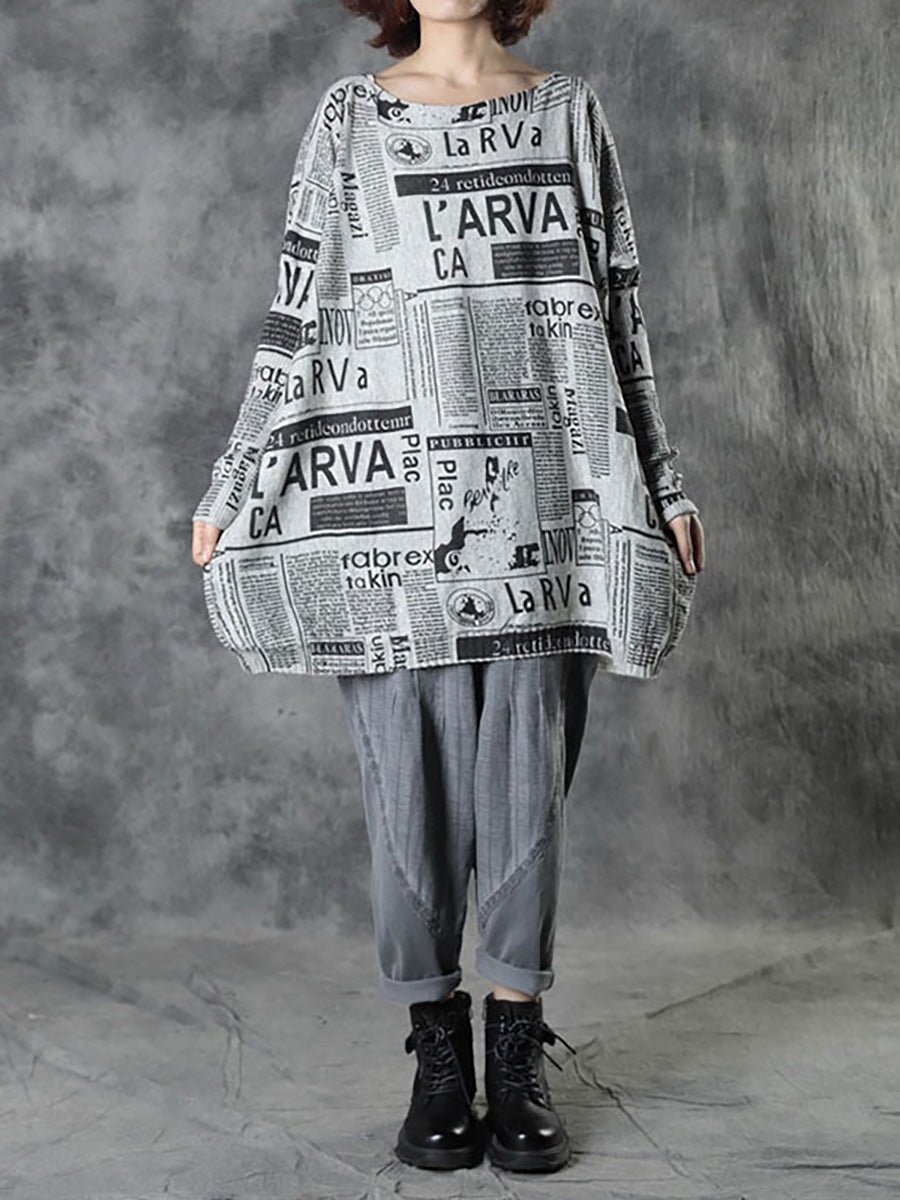 Plus Size - Women Autumn Loose Letter Printed Sweater