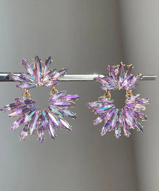 Boho Purple Acrylic Zircon Floral Hoop Earrings